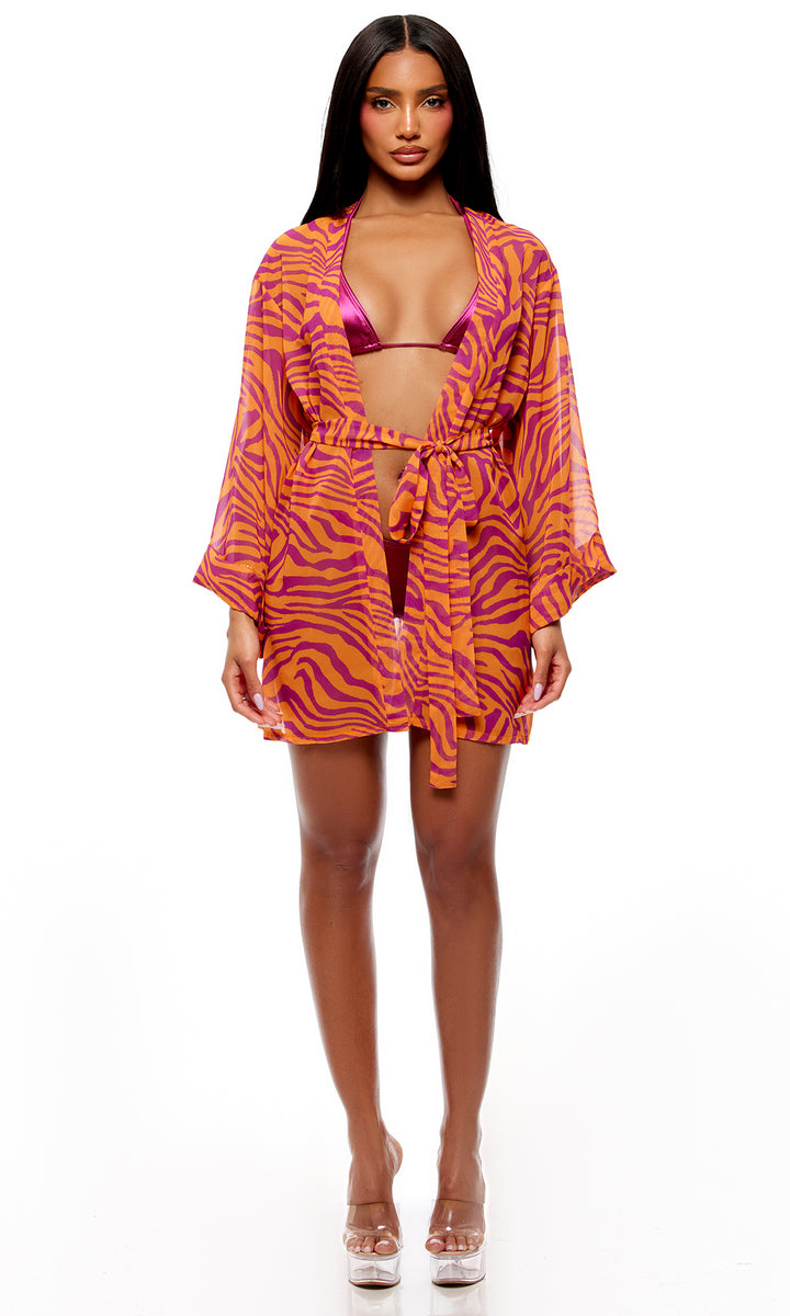 Wild Getaway 2pc. Coverup Kimono - Pink Combo