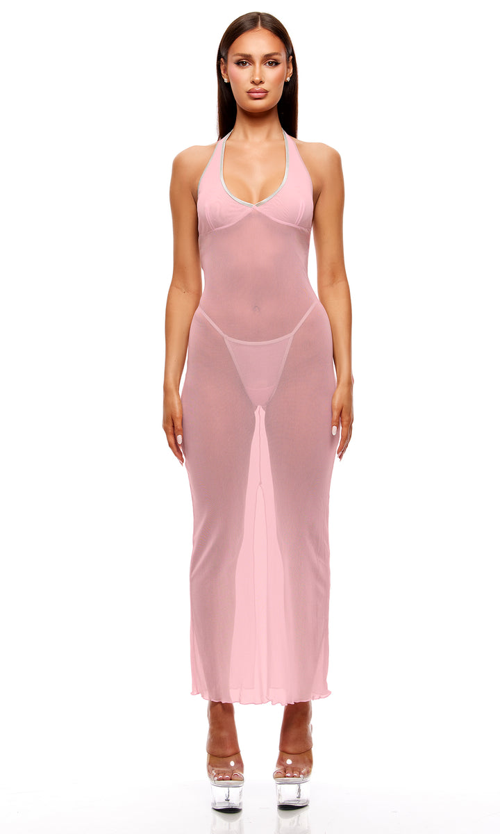 Home Body 2-Piece Sheer Mesh Nightgown Set - Pink