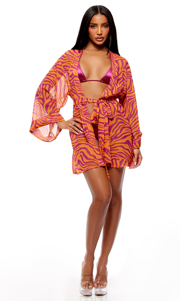 Wild Getaway 2pc. Coverup Kimono - Pink Combo