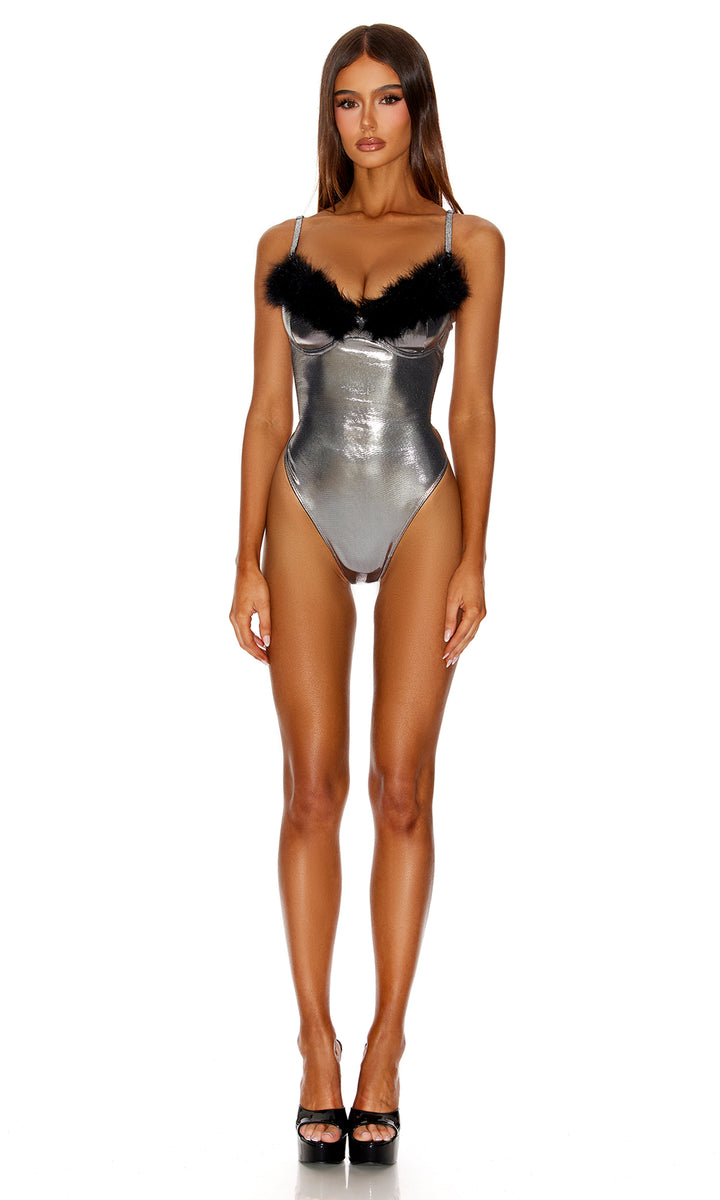 Last Call 1-Piece Metallic and Fur Teddy