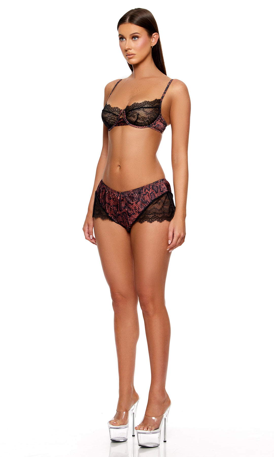 Second Skin Snake Satin Bra and Shorts Set
