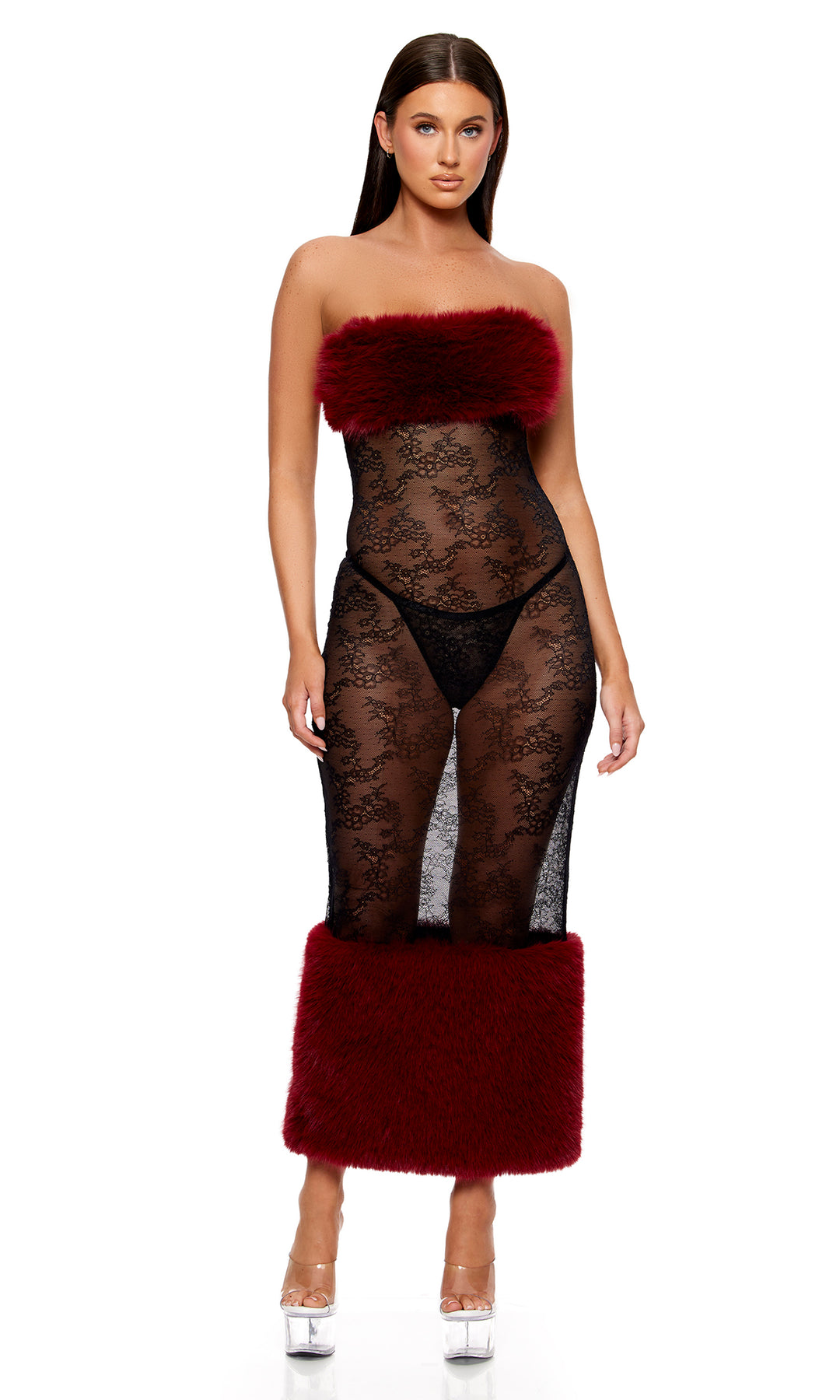 Fur The Night Lace and Faux Fur Nightgown Set