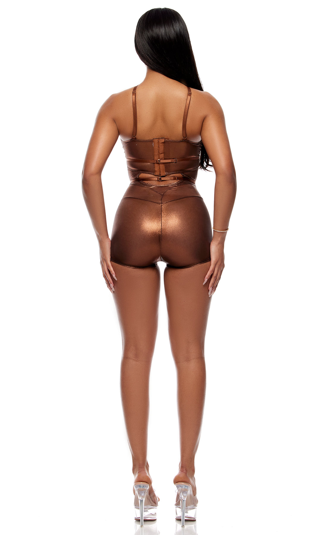 Liquid Metal Metallic Mesh Romper - Copper