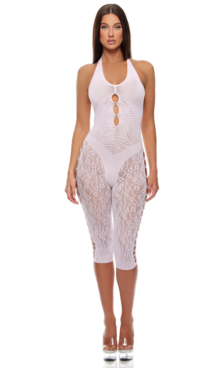 Cross Your Mind Capri Bodystocking - Light Pink