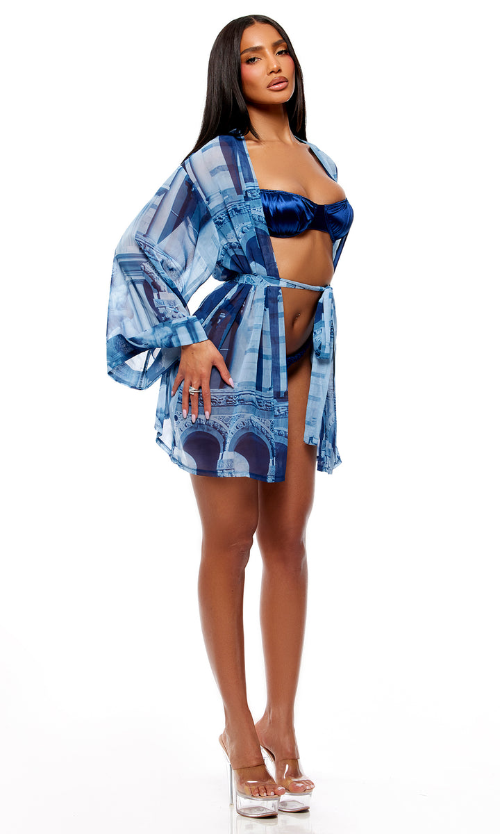Poolside Cabana 2pc. Coverup Kimono - Blue