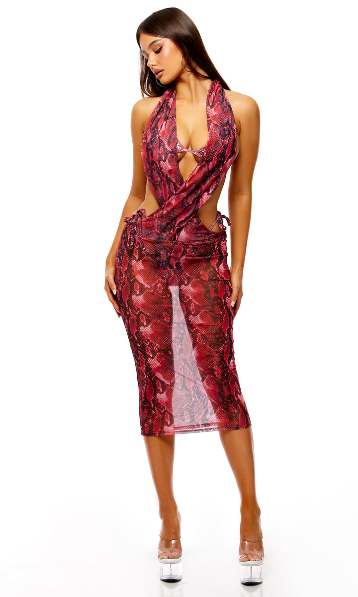 Exotic Isle Coverup Midi Dress - Red Combo