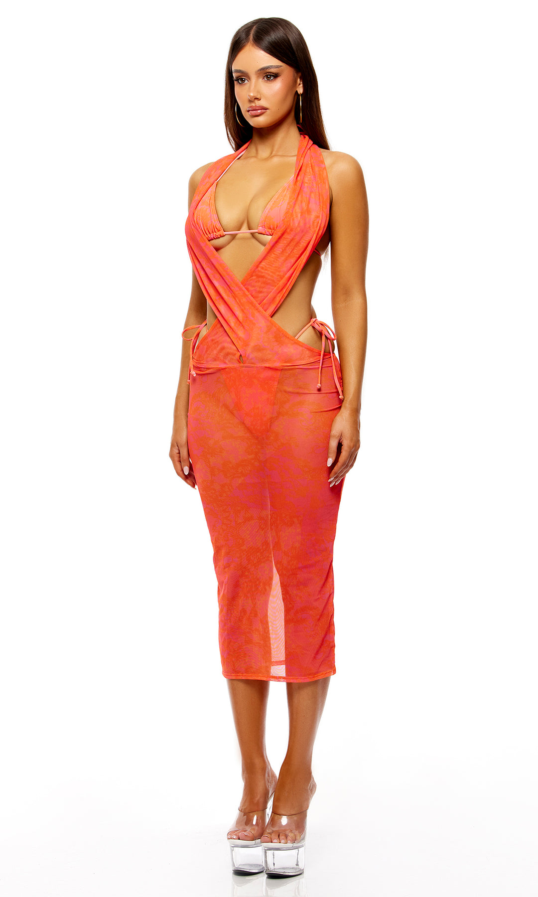 Night Swim Coverup Midi Dress - Orange Combo