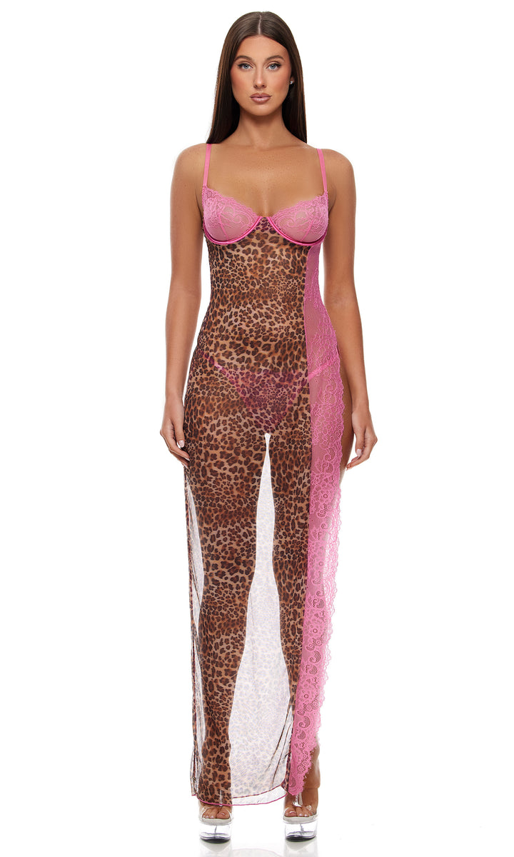 Animal Instincts Sheer Mesh Nightgown Lingerie Set