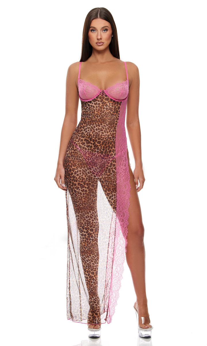Animal Instincts Sheer Mesh Nightgown Lingerie Set