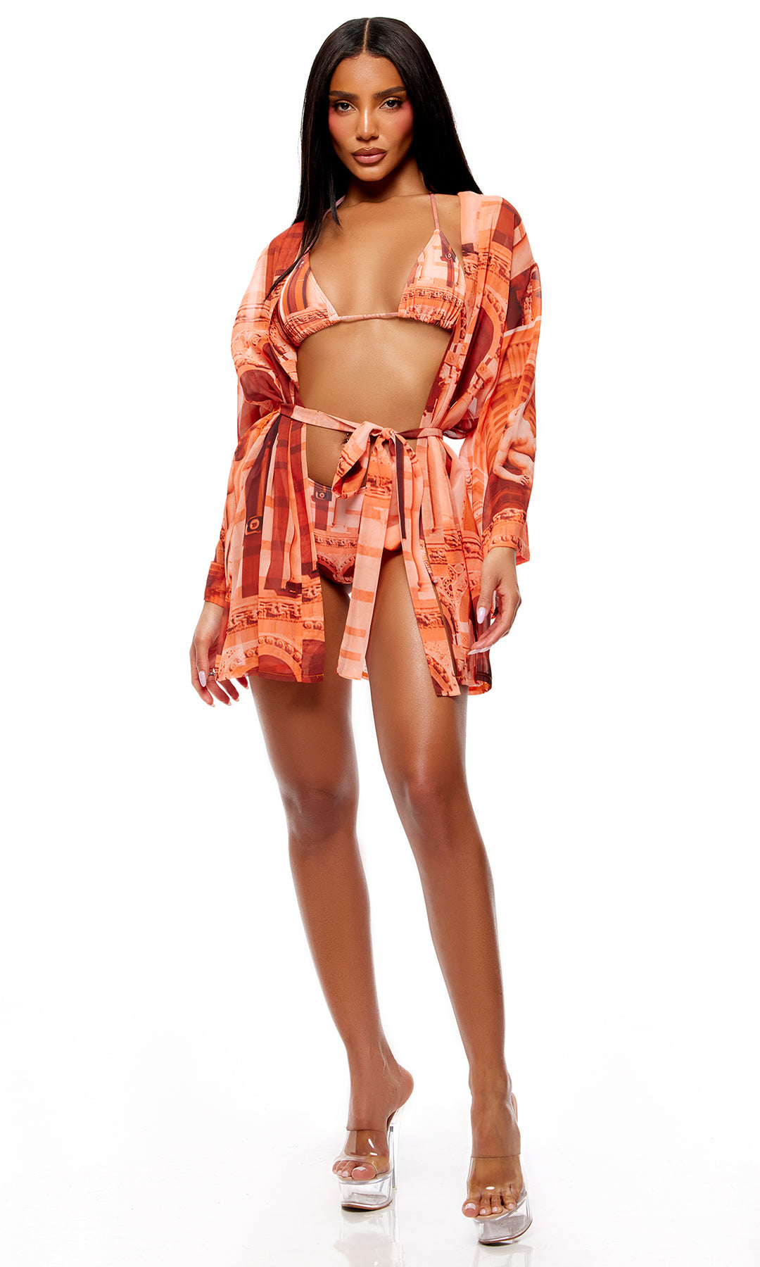 Poolside Cabana 2pc. Coverup Kimono - Orange