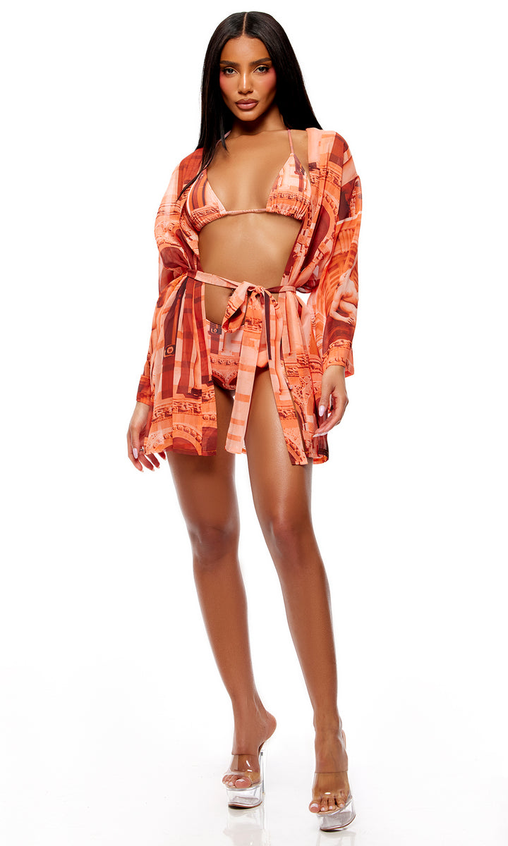 Poolside Cabana 2pc. Coverup Kimono - Orange