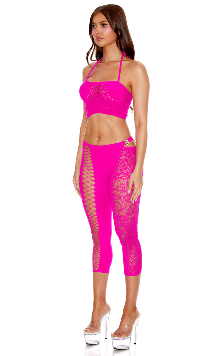 Night Mode 2-Piece Seamless Top And Capri Leggings - Fuchsia