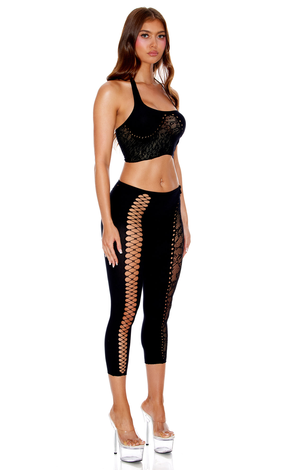 Night Mode 2-Piece Seamless Top And Capri Leggings - Black