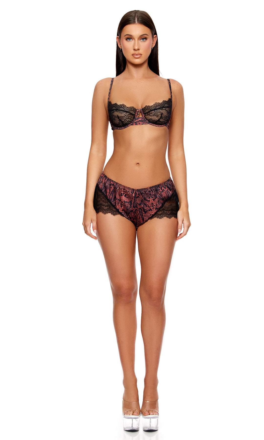 Second Skin Snake Satin Bra and Shorts Set