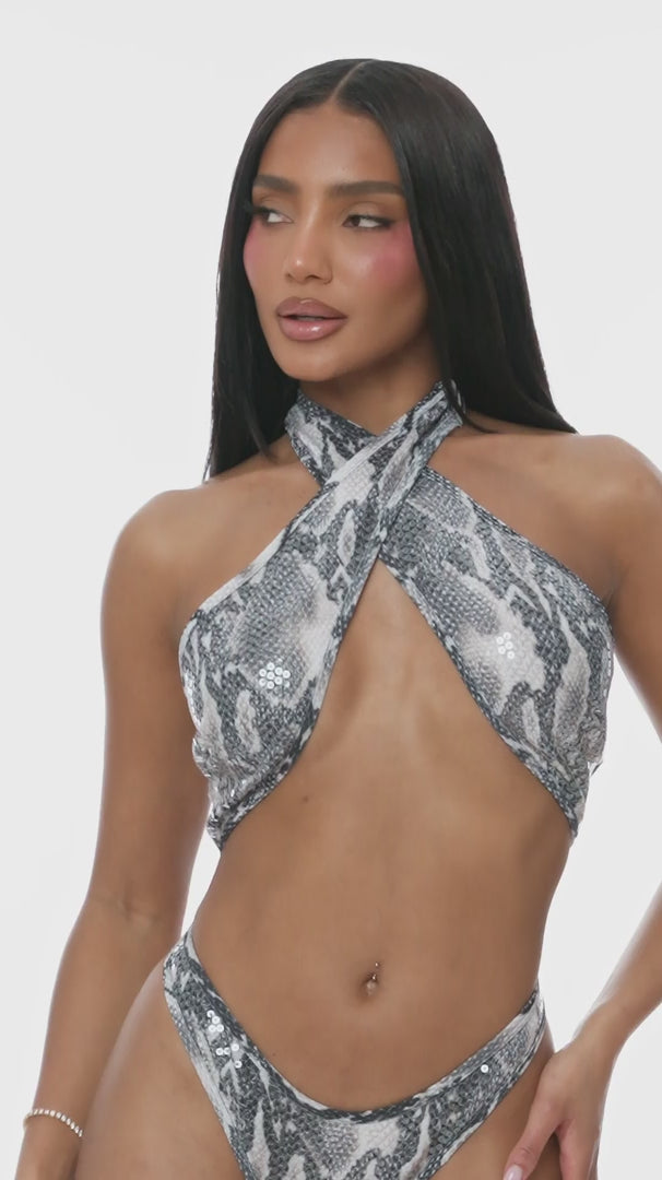 Exotic Isle Sequin Criss Cross 2pc. Bikini Set - Black Combo