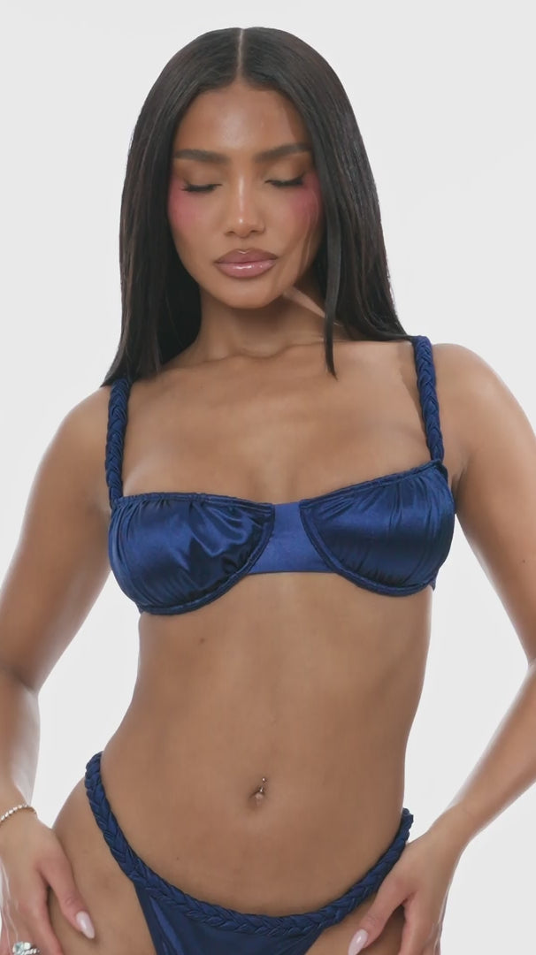Yacht Party Satin Braided 2pc. Bikini Set - Navy Blue