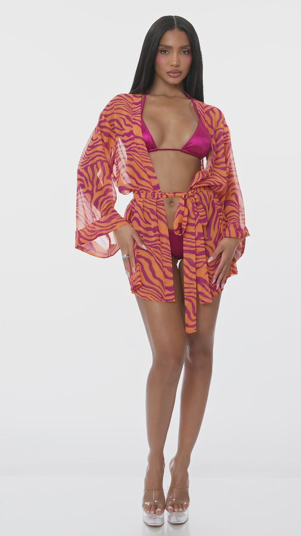 Wild Getaway 2pc. Coverup Kimono - Pink Combo