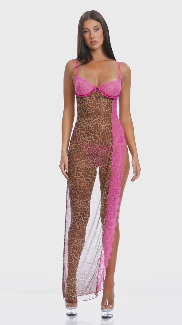 Animal Instincts Sheer Mesh Nightgown Lingerie Set