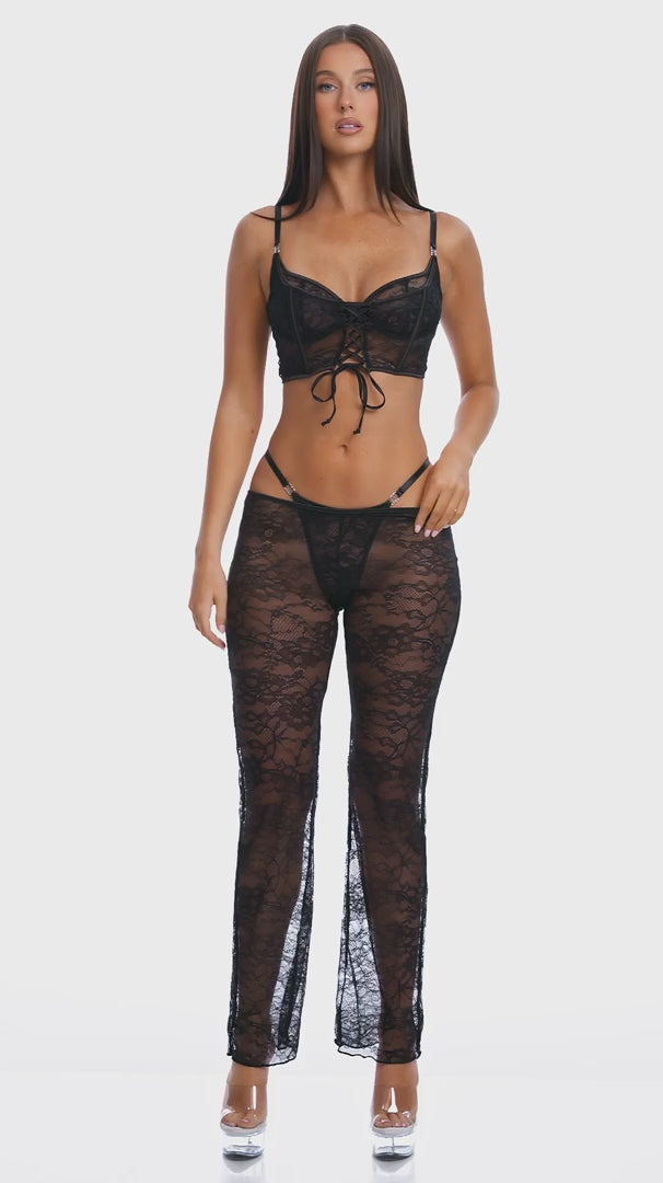 Layer of Seduction Layered Lace Longline Bra and Pants Lingerie Set