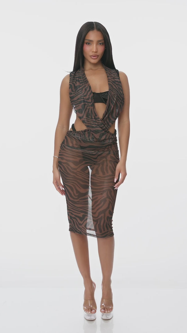 Wild Getaway Coverup Midi Dress - Brown Combo