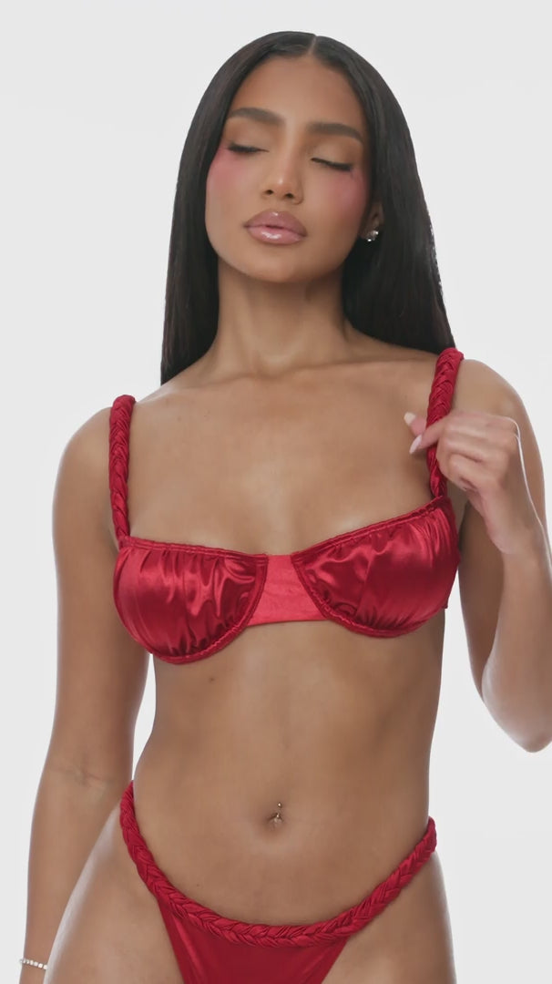 Yacht Party Satin Braided 2pc. Bikini Set - Red