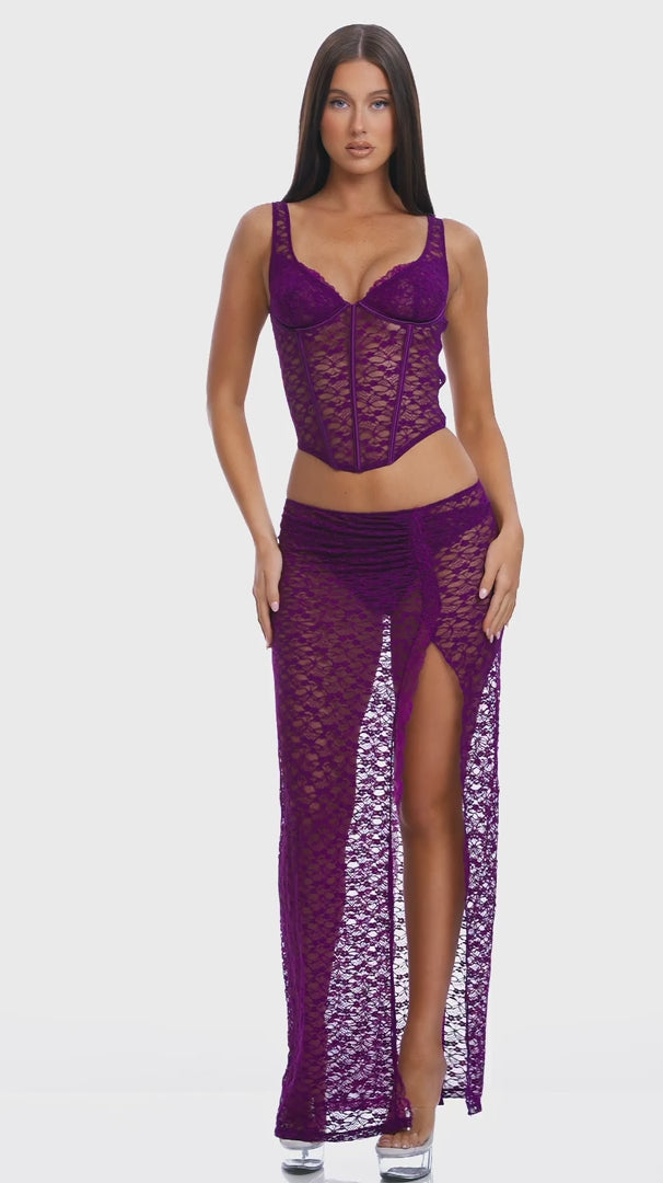 Feel Me Textured Lace Bustier Lingerie Set