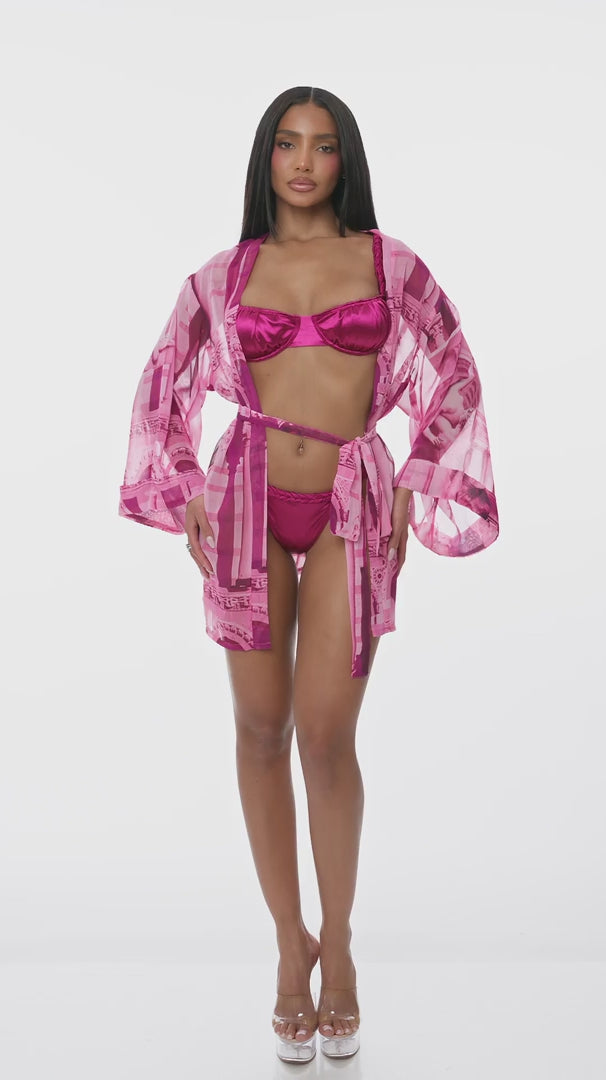 Poolside Cabana 2pc. Coverup Kimono - Fuchsia