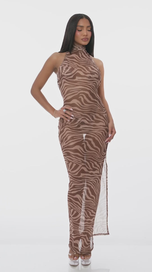 Wild Getaway Coverup Maxi Dress - Tan Combo