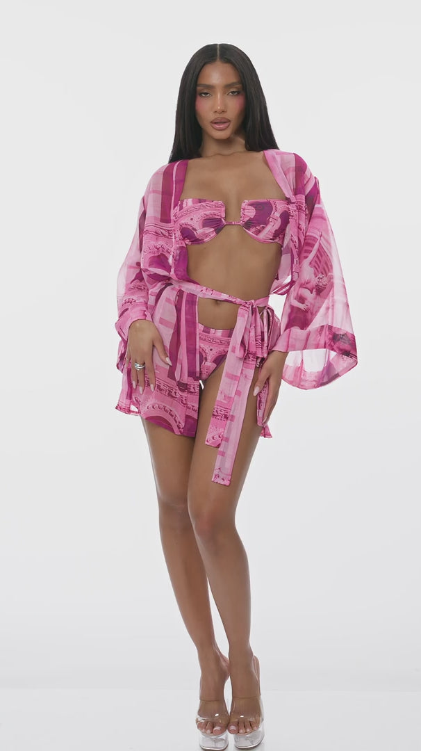 Poolside Cabana 2pc. Coverup Kimono - Fuchsia