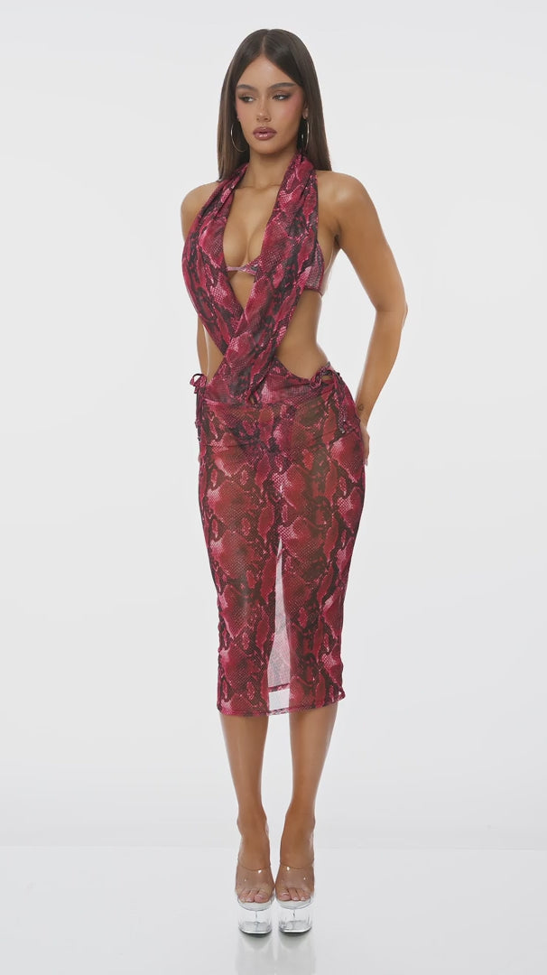 Exotic Isle Coverup Midi Dress - Red Combo